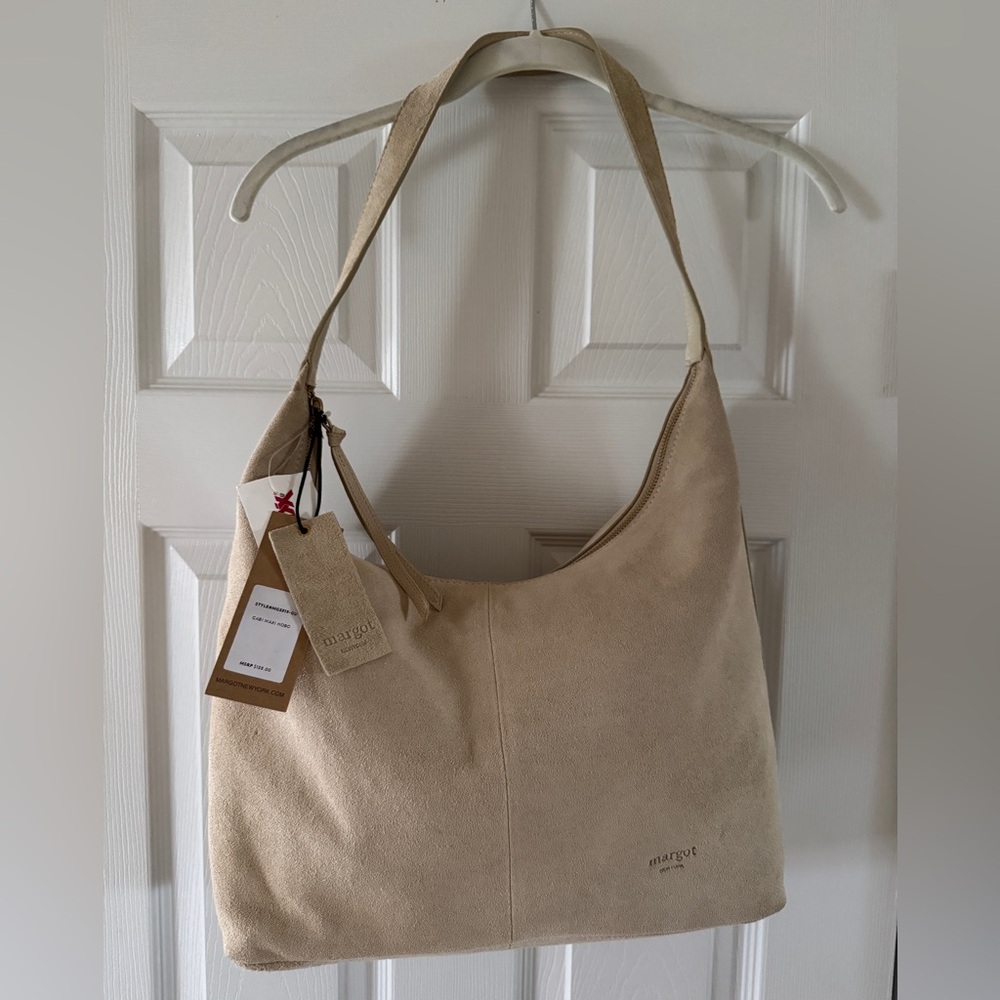 Margot Gabi Maxi Cream Suede Hobo Bag